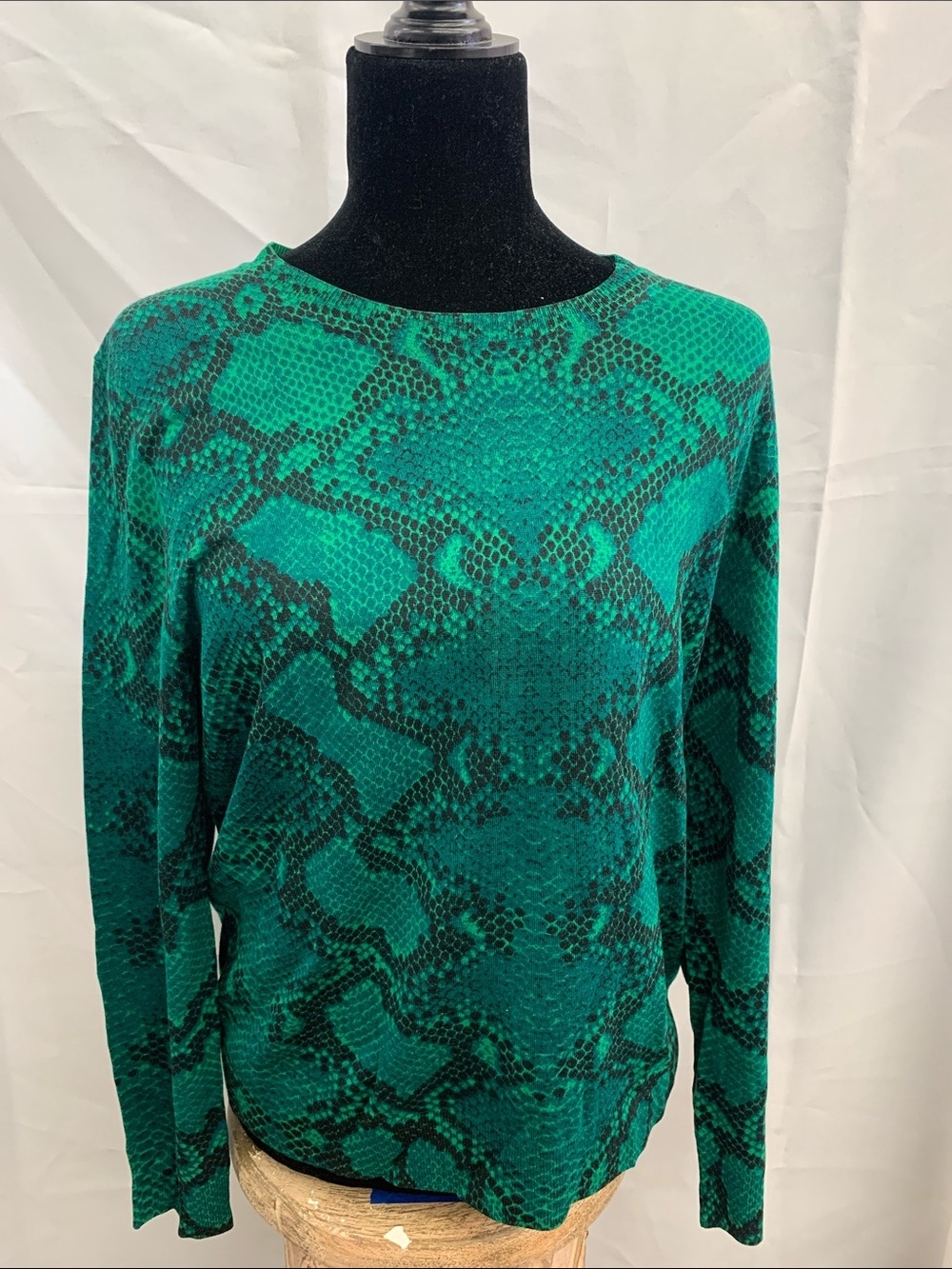 Burberry Green Snake-Print Long Sleeve Top